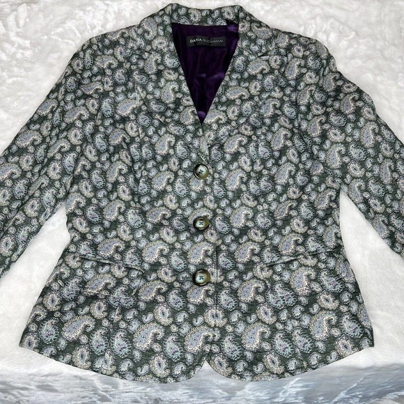 Dana Buchman Women's Green Paisley Single Breasted Blazer Jacket Size 6 - Picture 2 of 10